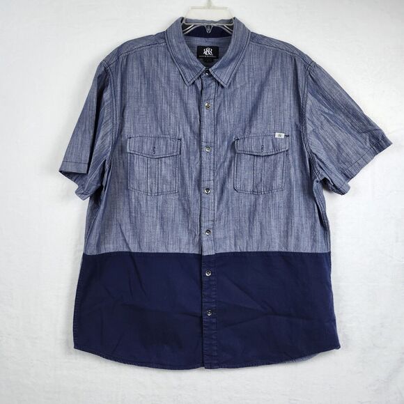 Rock & Republic Shirt Blue Two Tone Short Sleeve Button Up Size XL Front Pockets - Picture 1 of 8